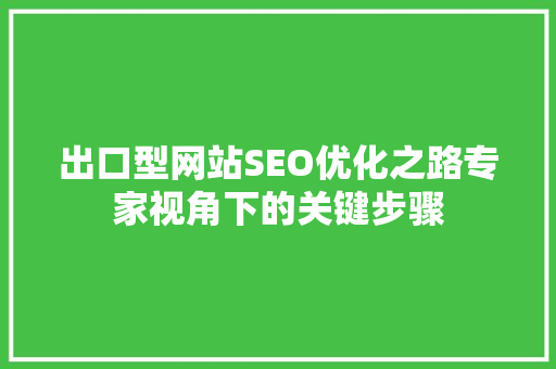 出口型网站SEO优化之路专家视角下的关键步骤