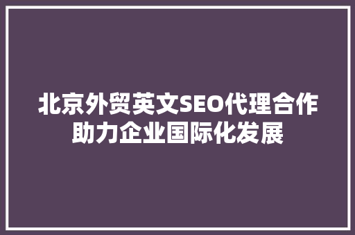北京外贸英文SEO代理合作助力企业国际化发展
