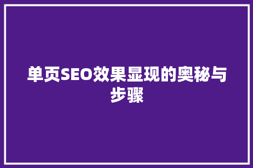 单页SEO效果显现的奥秘与步骤  第1张