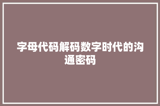 字母代码解码数字时代的沟通密码