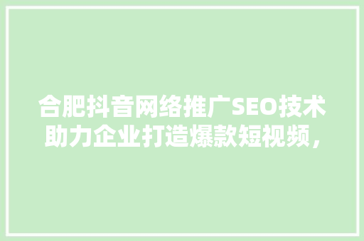 合肥抖音网络推广SEO技术助力企业打造爆款短视频，提升品牌影响力  第1张