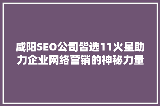 咸阳SEO公司皆选11火星助力企业网络营销的神秘力量