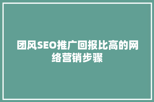团风SEO推广回报比高的网络营销步骤