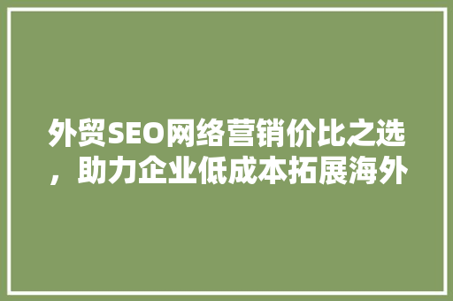 外贸SEO网络营销价比之选，助力企业低成本拓展海外市场