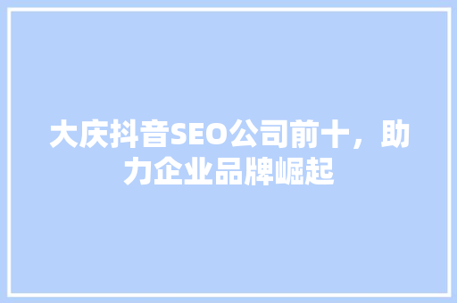 大庆抖音SEO公司前十，助力企业品牌崛起  第1张
