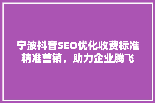 宁波抖音SEO优化收费标准精准营销，助力企业腾飞  第1张