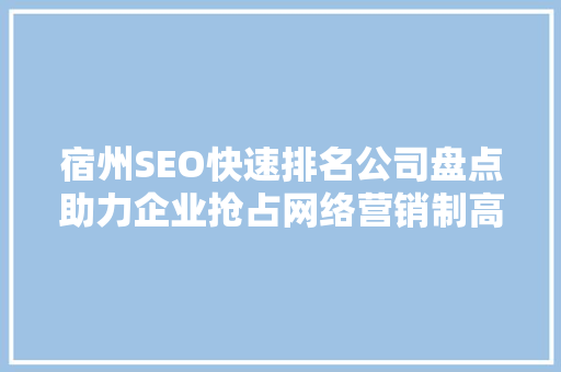 宿州SEO快速排名公司盘点助力企业抢占网络营销制高点