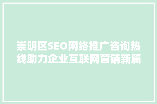 崇明区SEO网络推广咨询热线助力企业互联网营销新篇章  第1张