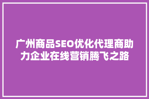 广州商品SEO优化代理商助力企业在线营销腾飞之路