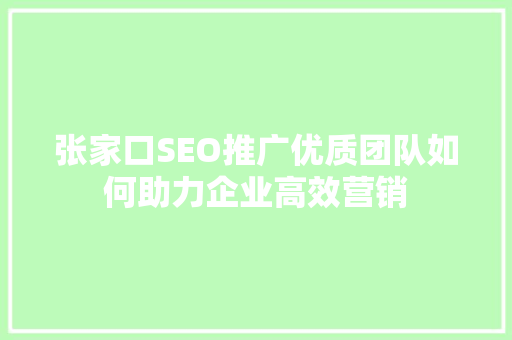 张家口SEO推广优质团队如何助力企业高效营销