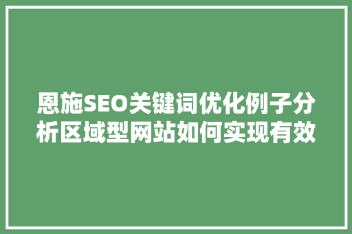 恩施SEO关键词优化例子分析区域型网站如何实现有效流量转化