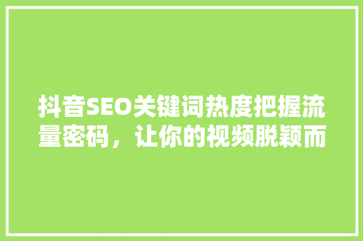 抖音SEO关键词热度把握流量密码，让你的视频脱颖而出
