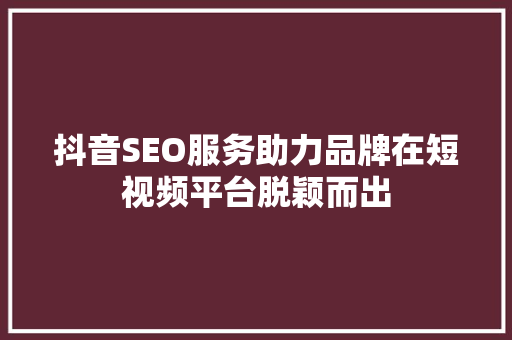 抖音SEO服务助力品牌在短视频平台脱颖而出