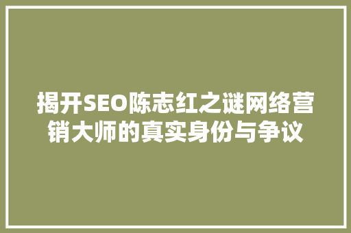 揭开SEO陈志红之谜网络营销大师的真实身份与争议