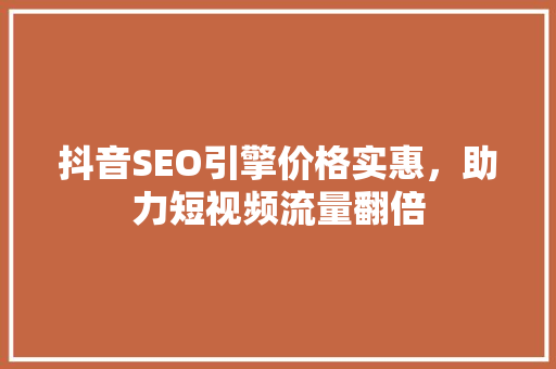 抖音SEO引擎价格实惠，助力短视频流量翻倍