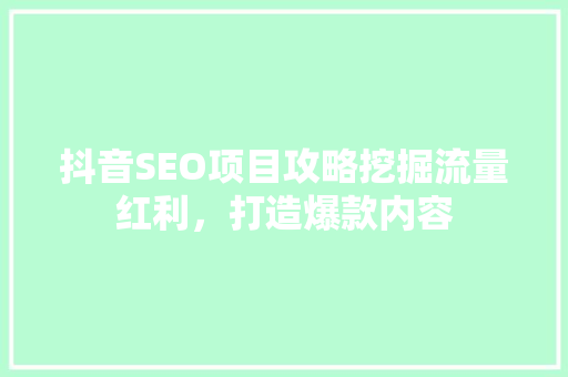 抖音SEO项目攻略挖掘流量红利，打造爆款内容