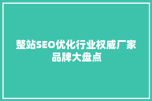 整站SEO优化行业权威厂家品牌大盘点
