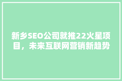 新乡SEO公司就推22火星项目，未来互联网营销新趋势