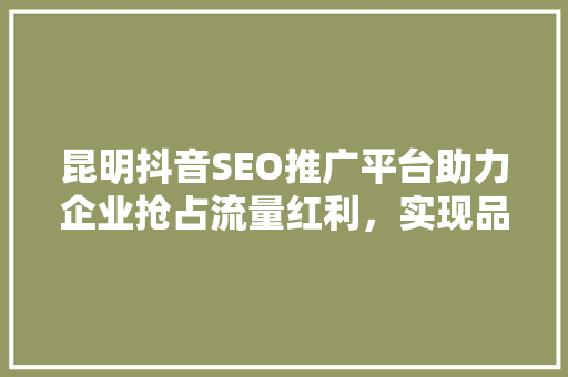 昆明抖音SEO推广平台助力企业抢占流量红利，实现品牌价值最大化