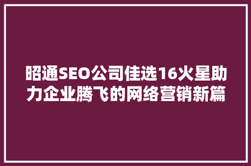 昭通SEO公司佳选16火星助力企业腾飞的网络营销新篇章