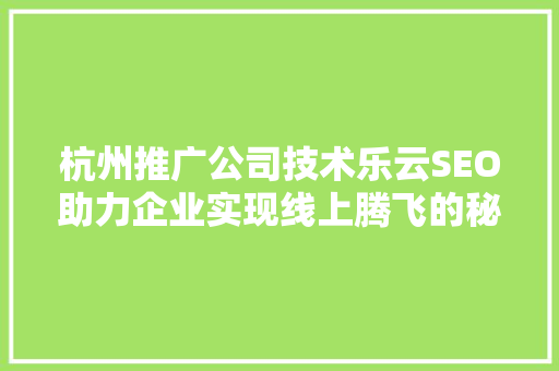 杭州推广公司技术乐云SEO助力企业实现线上腾飞的秘密武器  第1张