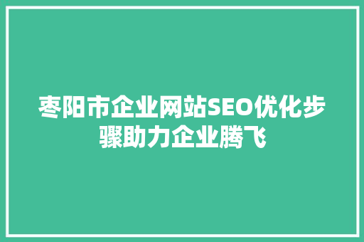 枣阳市企业网站SEO优化步骤助力企业腾飞