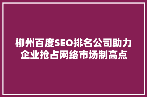 柳州百度SEO排名公司助力企业抢占网络市场制高点  第1张