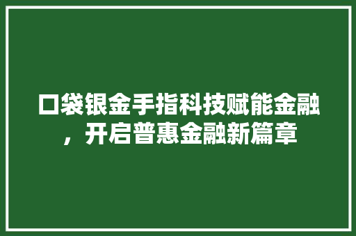 口袋银金手指科技赋能金融，开启普惠金融新篇章  第1张