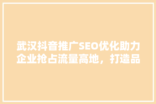 武汉抖音推广SEO优化助力企业抢占流量高地，打造品牌影响力
