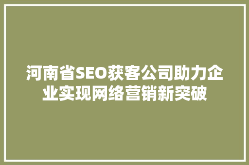 河南省SEO获客公司助力企业实现网络营销新突破