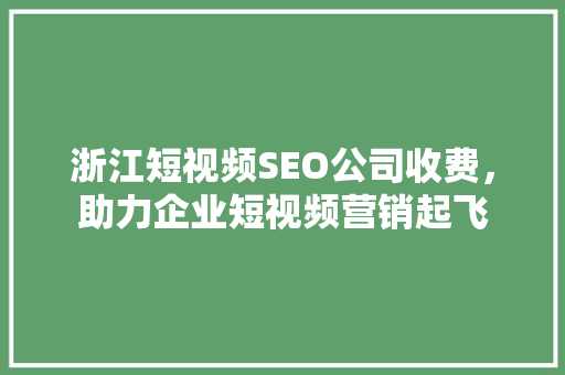 浙江短视频SEO公司收费，助力企业短视频营销起飞