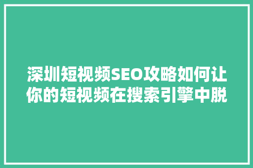 深圳短视频SEO攻略如何让你的短视频在搜索引擎中脱颖而出