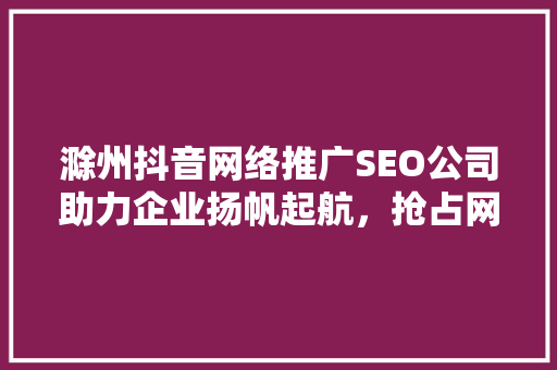 滁州抖音网络推广SEO公司助力企业扬帆起航，抢占网络市场先机