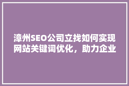 漳州SEO公司立找如何实现网站关键词优化，助力企业品牌腾飞