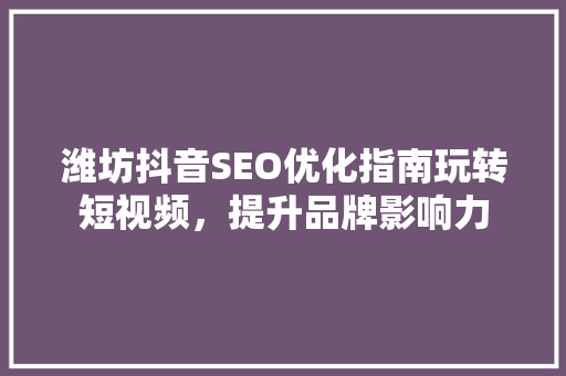 潍坊抖音SEO优化指南玩转短视频，提升品牌影响力