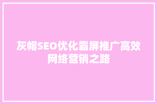灰帽SEO优化霸屏推广高效网络营销之路
