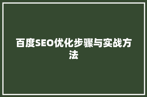 百度SEO优化步骤与实战方法