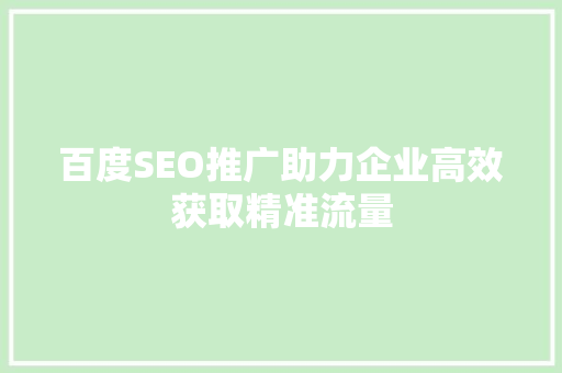 百度SEO推广助力企业高效获取精准流量