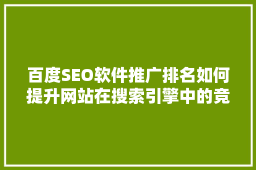 百度SEO软件推广排名如何提升网站在搜索引擎中的竞争力