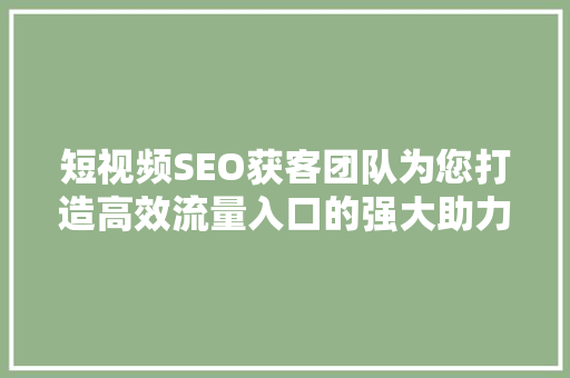 短视频SEO获客团队为您打造高效流量入口的强大助力