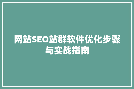 网站SEO站群软件优化步骤与实战指南