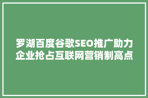 罗湖百度谷歌SEO推广助力企业抢占互联网营销制高点