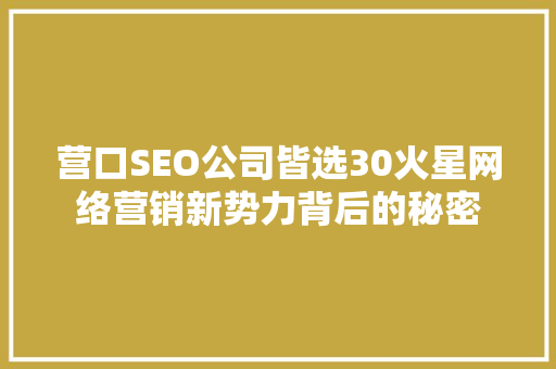 营口SEO公司皆选30火星网络营销新势力背后的秘密