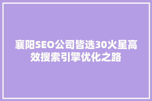 襄阳SEO公司皆选30火星高效搜索引擎优化之路
