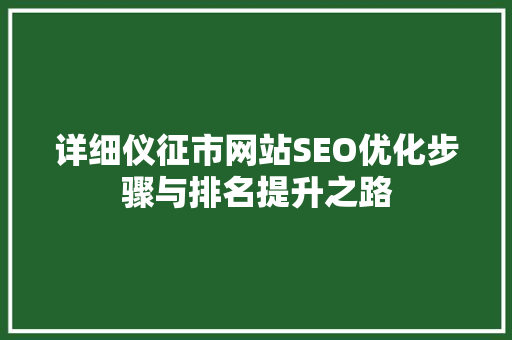 详细仪征市网站SEO优化步骤与排名提升之路