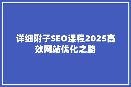 详细附子SEO课程2025高效网站优化之路