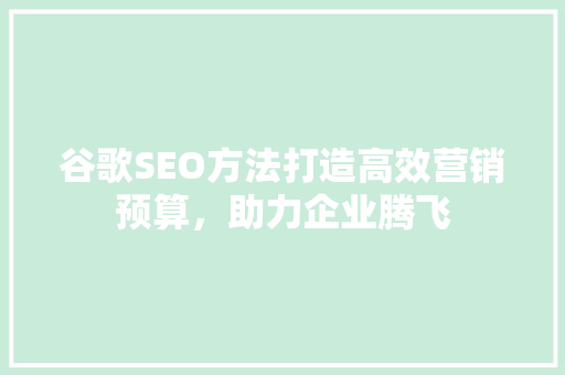 谷歌SEO方法打造高效营销预算，助力企业腾飞