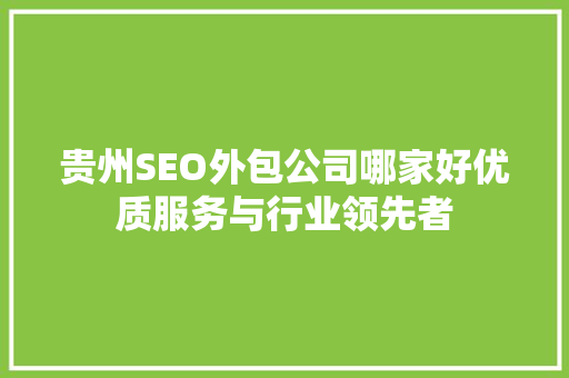 贵州SEO外包公司哪家好优质服务与行业领先者