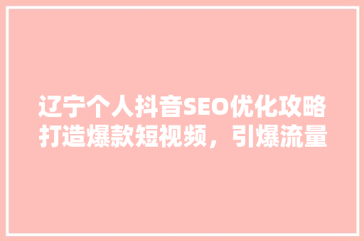 辽宁个人抖音SEO优化攻略打造爆款短视频，引爆流量