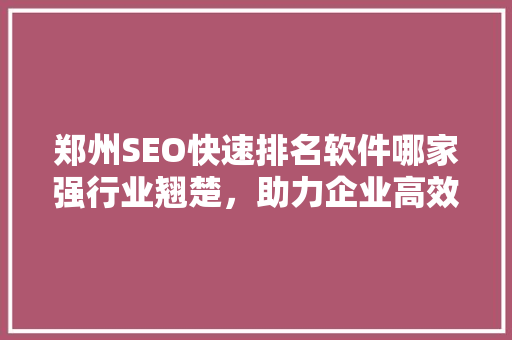 郑州SEO快速排名软件哪家强行业翘楚，助力企业高效营销